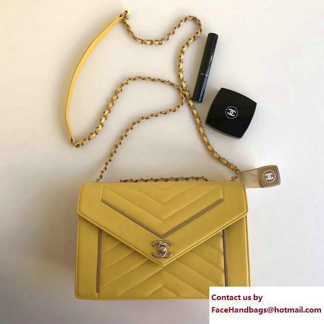 Chanel Lambskin & gold metal Chevron small/medium Flap Bag yellow